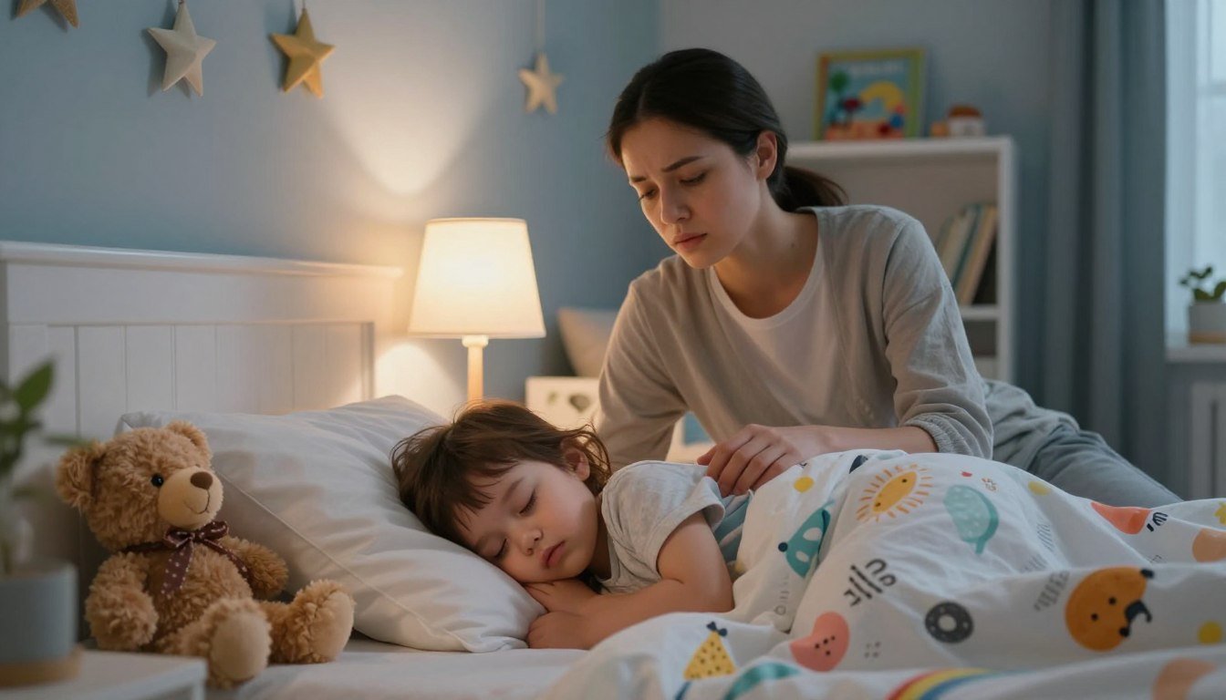 A two-year-old lying awake in bed at night