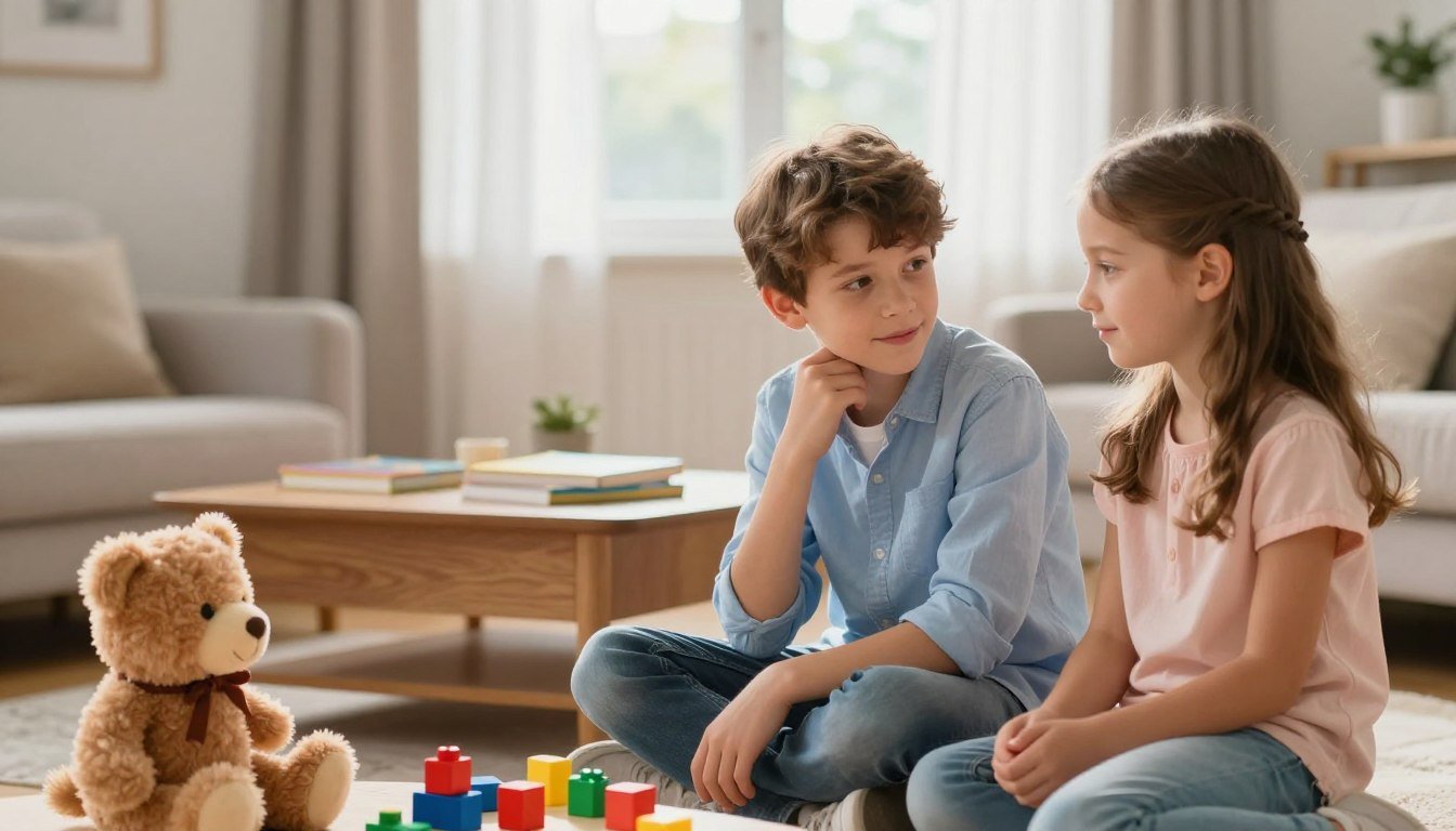 A calm family reviewing a conflict together