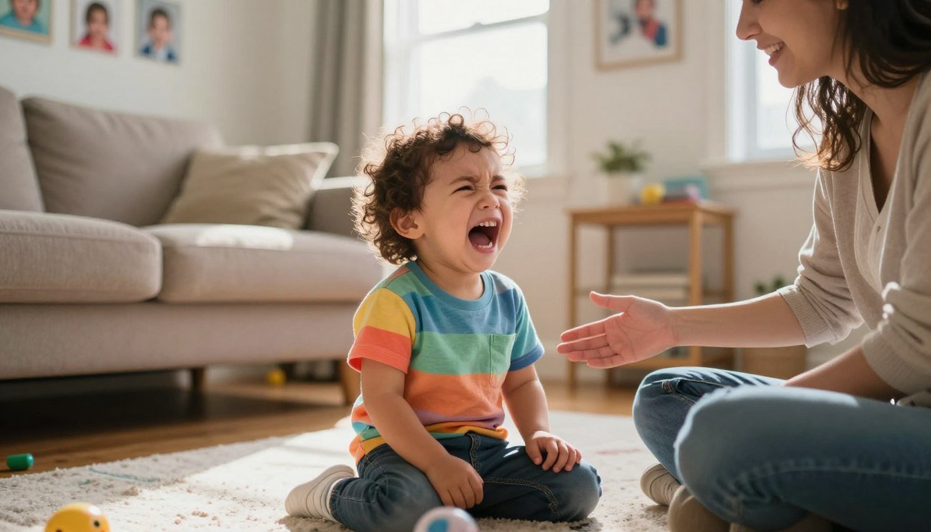 A toddler screaming for attention