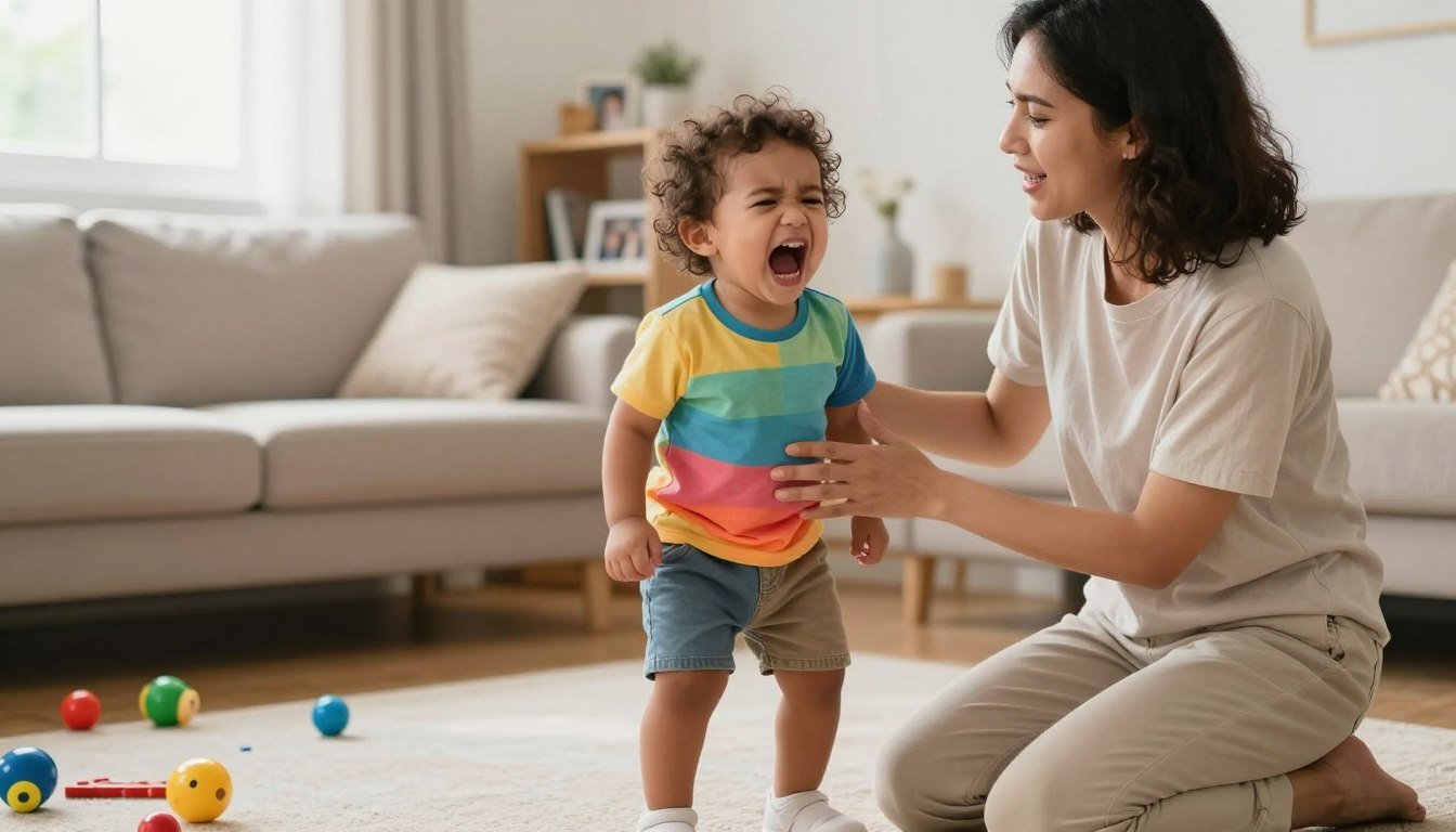 A parent staying calm while a toddler screams