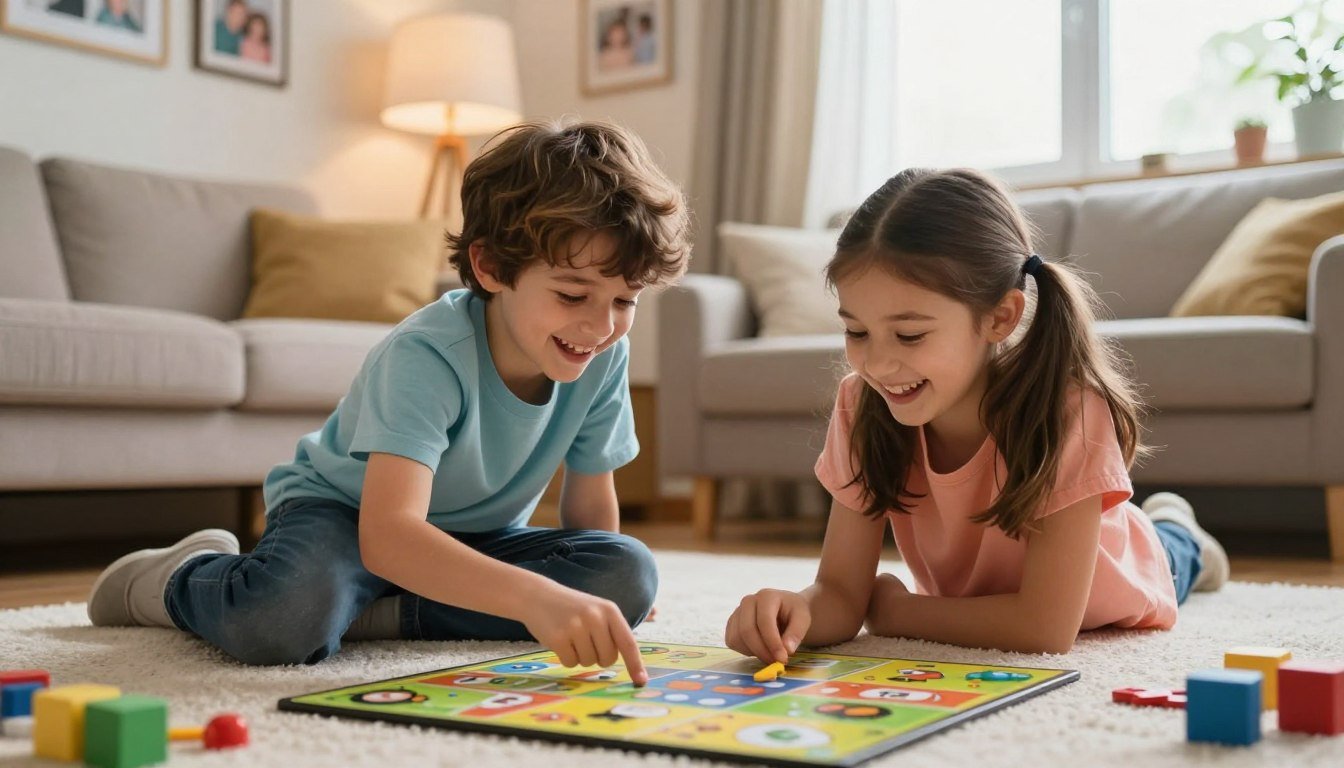 Two siblings playing happily together