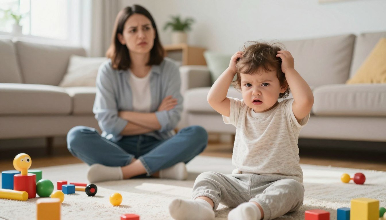 Frustrated toddler screaming during playtime Frustrated toddler screaming during playtime
