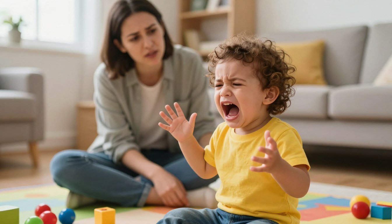 A parent responding calmly to a toddler in a real-life moment