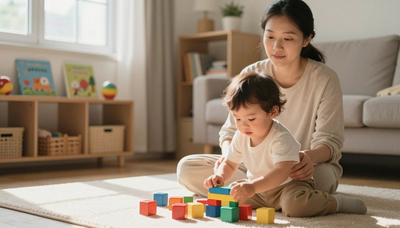Parent giving a toddler calm behavior support and comfort