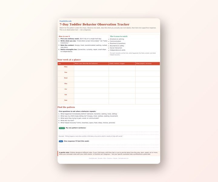 7-Day Toddler Behavior Observation Tracker preview