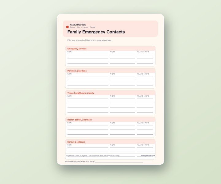 Emergency Contacts Sheet preview
