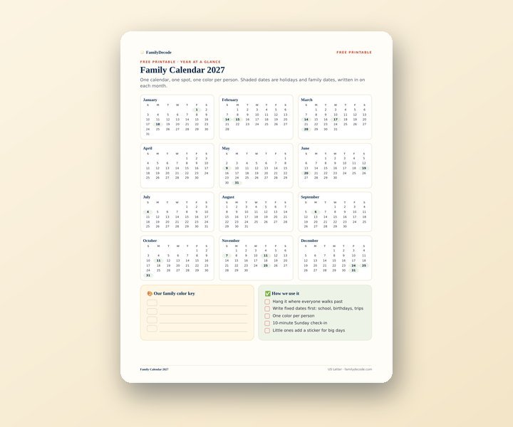 Family Calendar 2027 preview