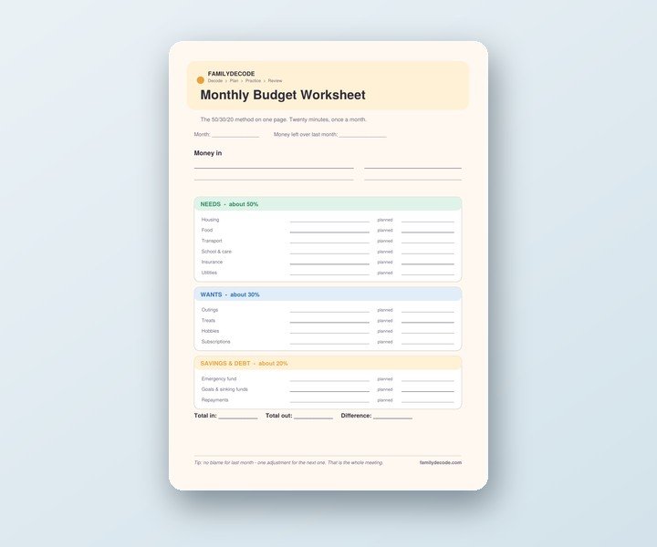 Monthly Budget Worksheet preview
