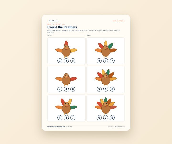 Preschool Thanksgiving Activity Pack preview