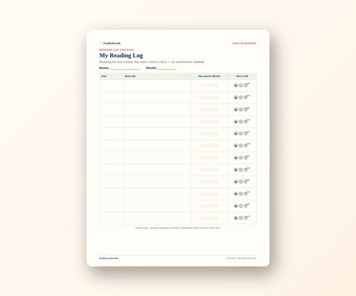 Reading Log for Kids preview