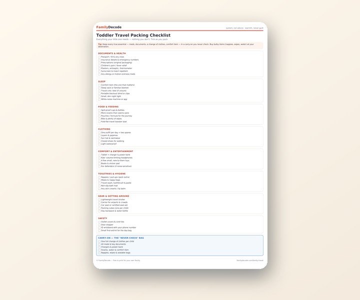 Toddler Travel Packing Checklist preview